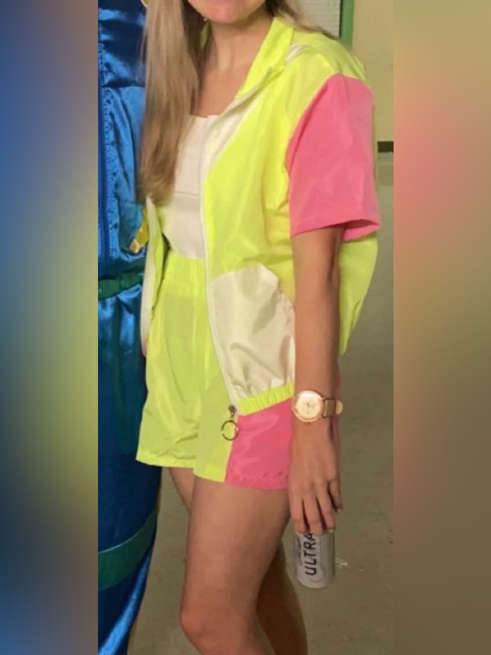 Neon Yellow & Pink Lightweight Women's Colorblock Windbreaker & Shorts (set)
